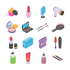 Get this amazing makeup and beauty products isometric icons set