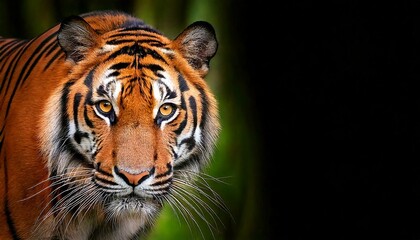 Naklejka premium A majestic Sumatran tiger confidently prowling toward the camera, its piercing eyes locked in an intense gaze