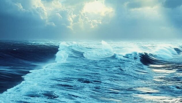 Powerful Ocean Waves Crashing Under a Dramatic Sky, Showcasing the Untamed Beauty and Raw Energy of the Sea. Seamless looping 4k time-lapse