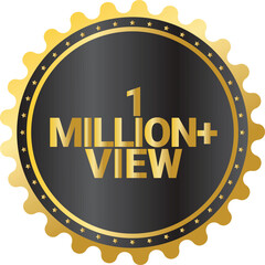 1M Views celebration background design. A stylish, golden and black badge design, perfect for celebrating a milestone of 1 million plus views.