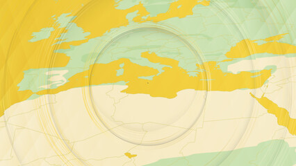 Abstract Map of Malta and Surrounding Regions with Circular Patterns.