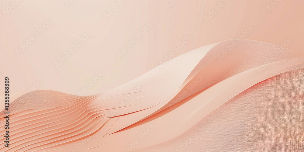 Poster A sleek minimalist design with a soft peach background, Sparse linear patterns and gentle curves, Minimalist graphic design style