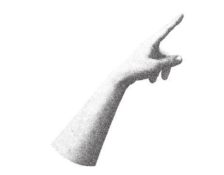 stipple hand gesture with stippling photocopy effect . Vector dots texture, grain contrast effect Trendy clip art element y2k