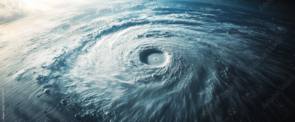 Poster aerial view of a massive hurricane swirling over the ocean, highlighting the dynamic energy of storm