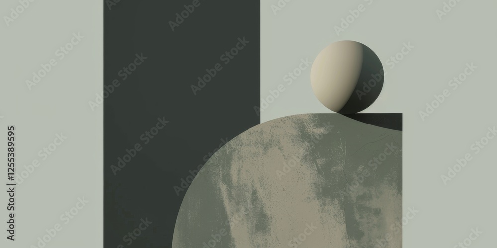 Poster a sleek minimalist graphic featuring a muted sage green background, abstract shapes and minimalist e
