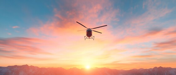 Obraz premium Vibrant Skyward Helicopter Over Snowy Peaks Crisis Response Imagery and Emergency Rescue Solutions for Dynamic Safety Campaigns - Vital for Aviation and Mountain Security Industries