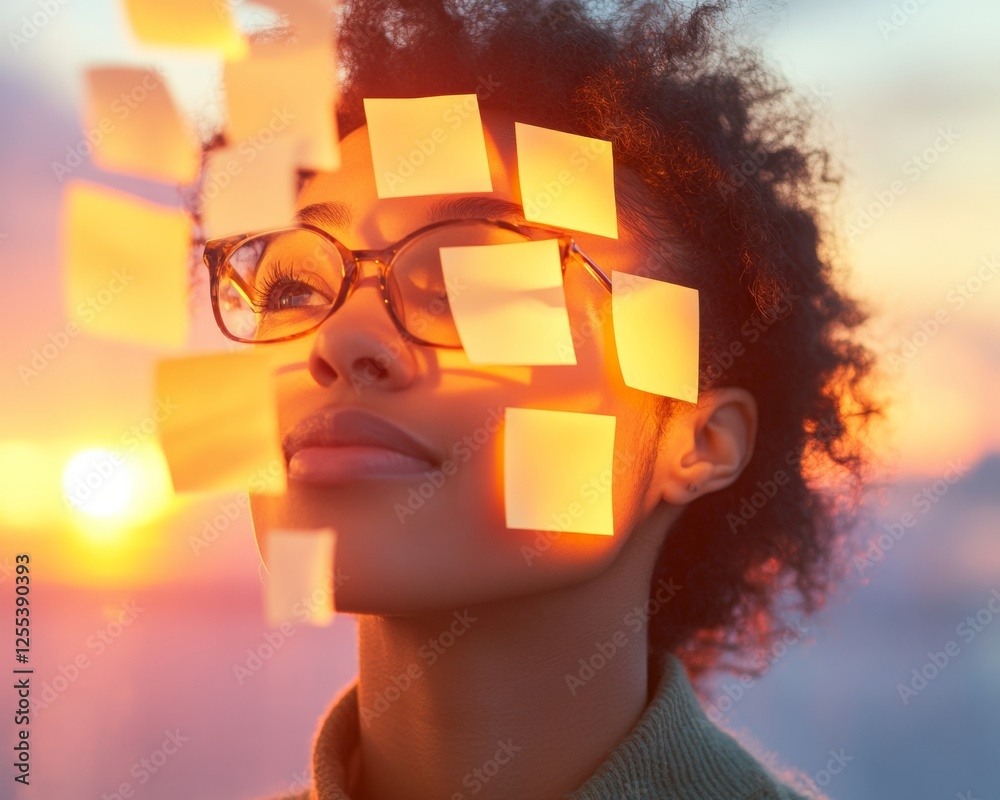 Poster sunlit idea collage vibrant sticky notes and afro-futuristic vision in collaborative workspace - inn