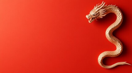Fototapeta premium Lunar New Year Backdrop Textured Red Canvas with Golden Snake Motif - Elevate Festive Designs and Cultural Marketing with Elegance and Prosperity