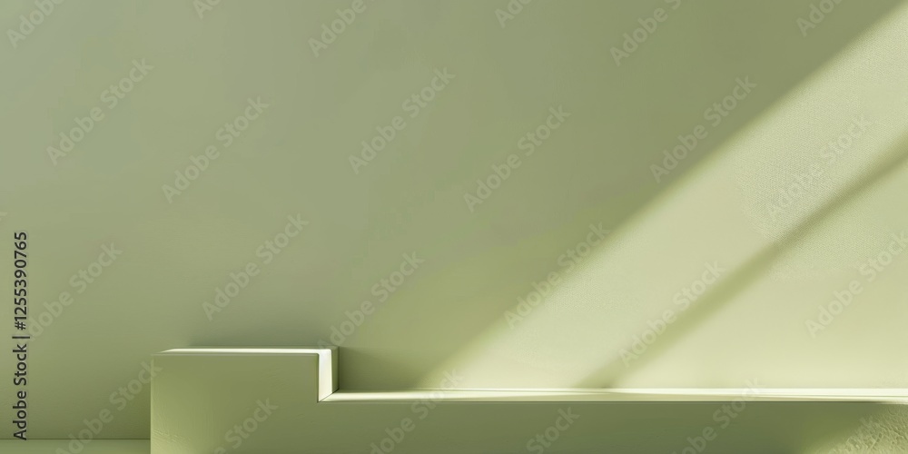 Poster a sleek minimalist layout with a light olive green background, sparse geometric shapes and soft grad