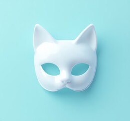 White cat mask on a light blue background for decorative purposes
