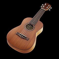 Fototapeta premium Brown Wooden Ukulele on Black Background