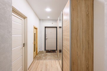 standard room interior apartment. room doors, renovation corridor lobby entrance hall