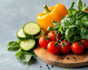 Vibrant Farm-to-Table Produce Display Fresh Vegetables on Rustic Wooden Board for Culinary Content and Sustainable Living Campaigns - Modern Food Inspiration