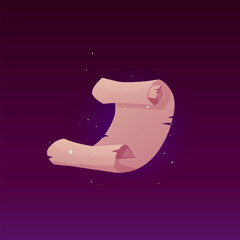 Ancient parchment roll, old paper blank scroll, vector cartoon game convolute antique manuscript or papyrus ripped edges