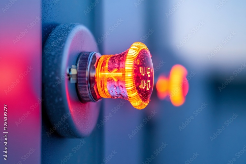 Poster luminous urban tech neon indicator light on dark steel panel - precision instruments for smart citie