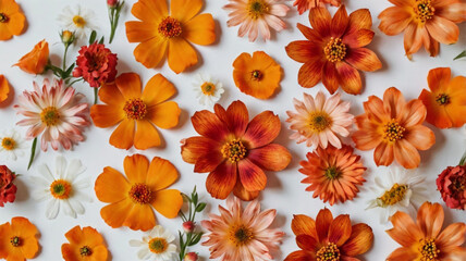 Pretty Floral Pattern with Small Orange, Red, and Pink Flowers - Ditsy Print on White Background