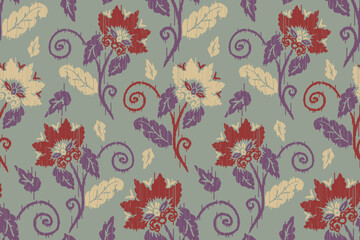 Ikat floral paisley embroidery seamless pattern on background. Ikat ethnic flower oriental pattern traditional. Aztec style abstract vector illustration. design for ikat floral fashion fabric,clothing