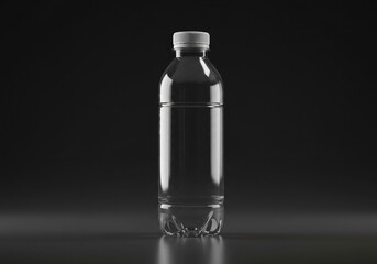 Clear Plastic Water Bottle with White Cap on Dark Background