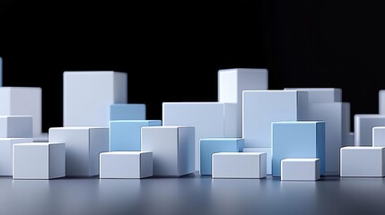 Abstract Geometric Cityscape Of White And Blue Cubes