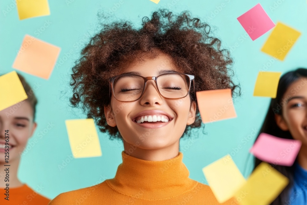 Aufkleber vibrant collaborative office scene diverse coworkers enjoy playful brainstorming with sticky notes -