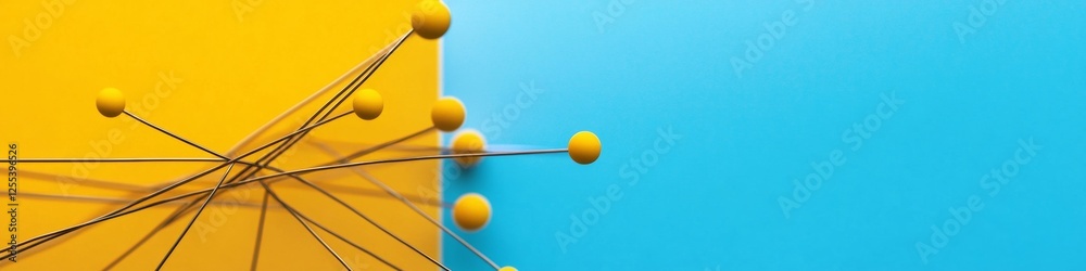 Poster Contemporary Geometric Network Visualization Wired Node Connections on Vibrant Canvas for Tech and Business Strategy - Enhancing Organizational Mapping and Data Presentation