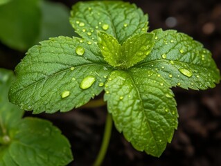 Serene Reforestation Aesthetic Dew-Kissed Green Leaves on Young Sapling Detailed Textures for Eco-Brand Visuals and Sustainability Campaigns