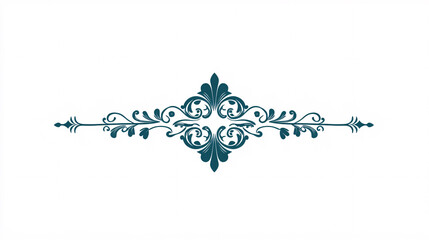 Obraz premium A delicate ornamental flourish in dark teal on a clean white background, featuring an elegant and symmetrical vintage-inspired design