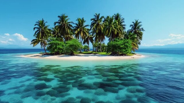 Idyllic Tropical Island Paradise with Turquoise Waters and Lush Palm Trees in San Blas, Panama. Seamless looping 4k time-lapse