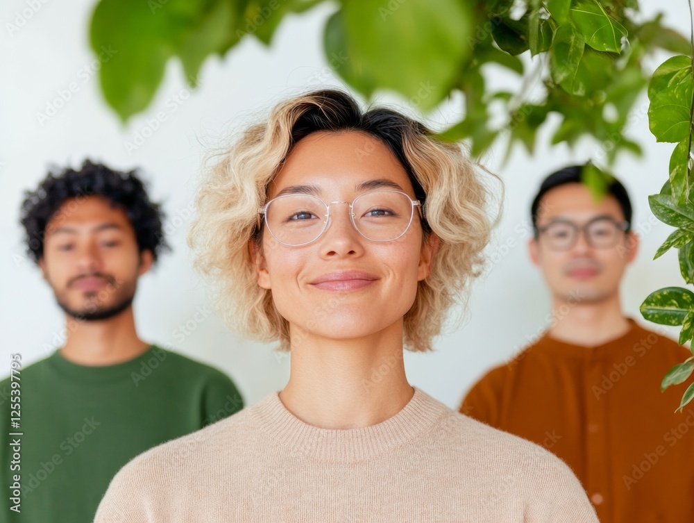 Aufkleber mindful collective meditation imagery diverse professionals in serene indoor setting with natural li