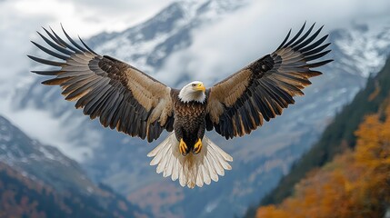 Majestic Bald Eagle Soaring Over Mountains