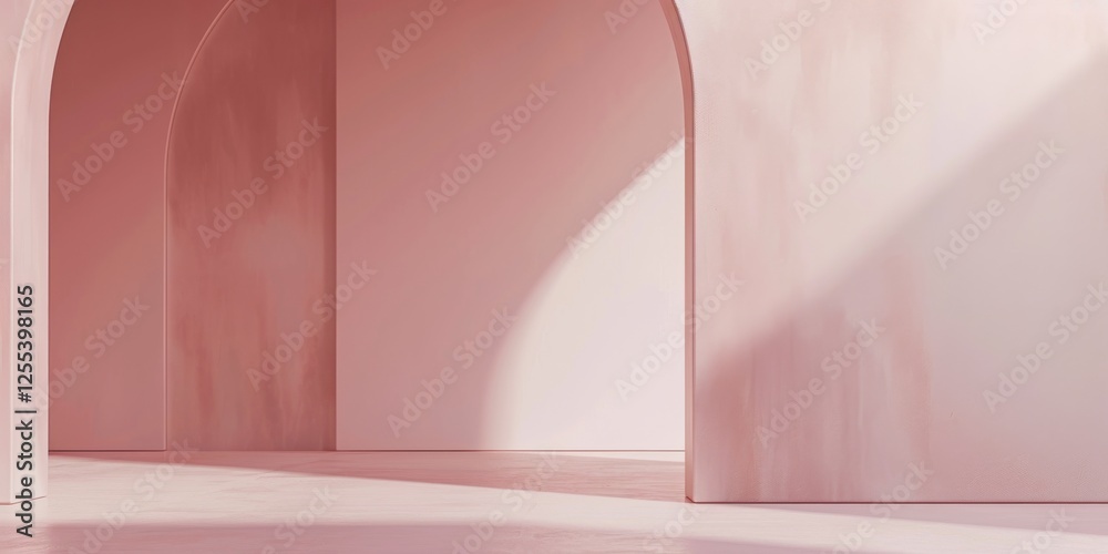 Poster a sophisticated minimalist layout with a soft dusty pink background, sparse geometric shapes and cle