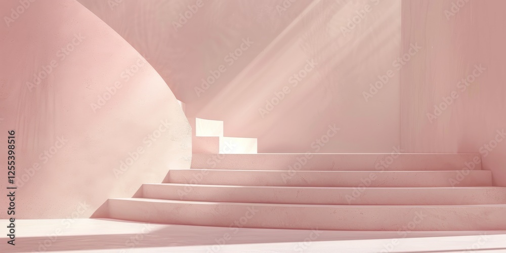 Aufkleber a sophisticated minimalist layout with a soft dusty pink background, sparse geometric shapes and cle