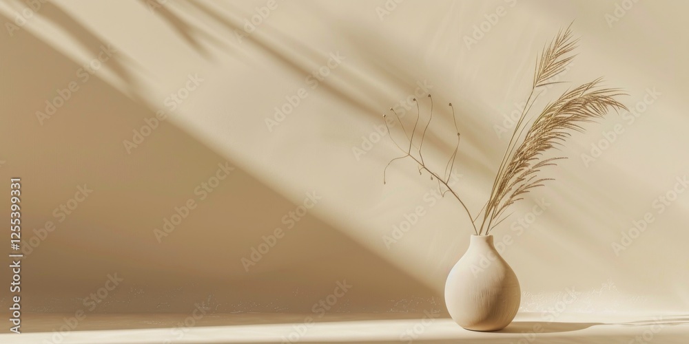 Poster A sophisticated minimalist scene with a muted honey beige background, Linear patterns and soft textures, Minimalist editorial style