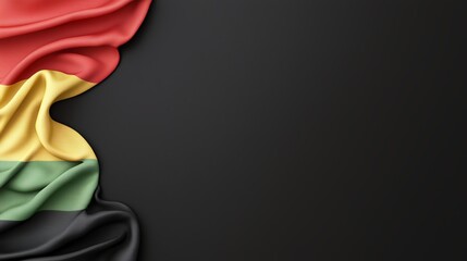 Colorful fabric with red, yellow, and green hues on black background, symbolizing heritage and cultural pride.