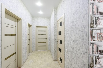 standard room interior apartment. room doors, renovation corridor lobby entrance hall