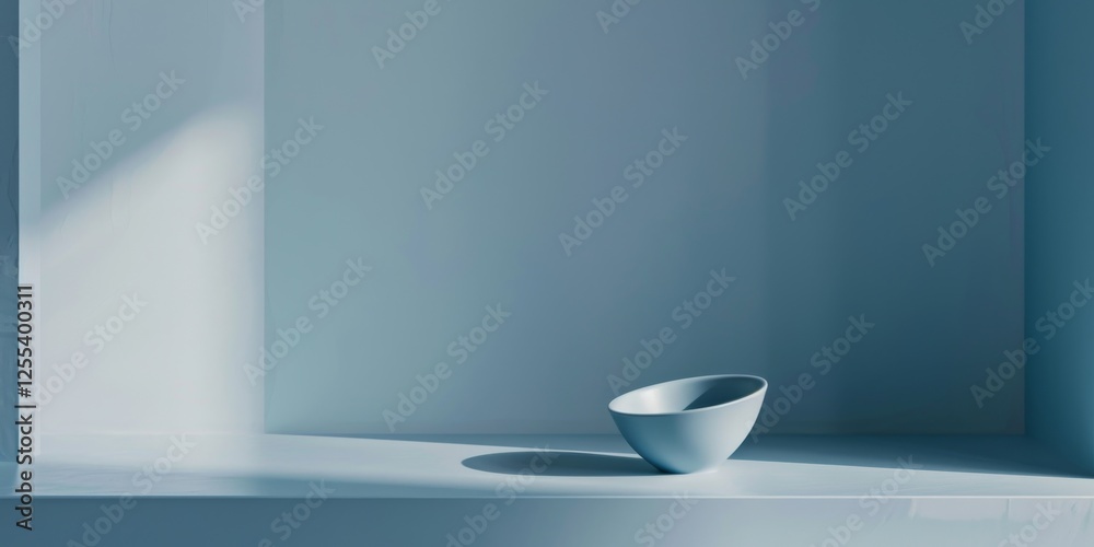 Aufkleber a sophisticated minimalist scene with a soft blue-grey background, sparse geometric elements and sub