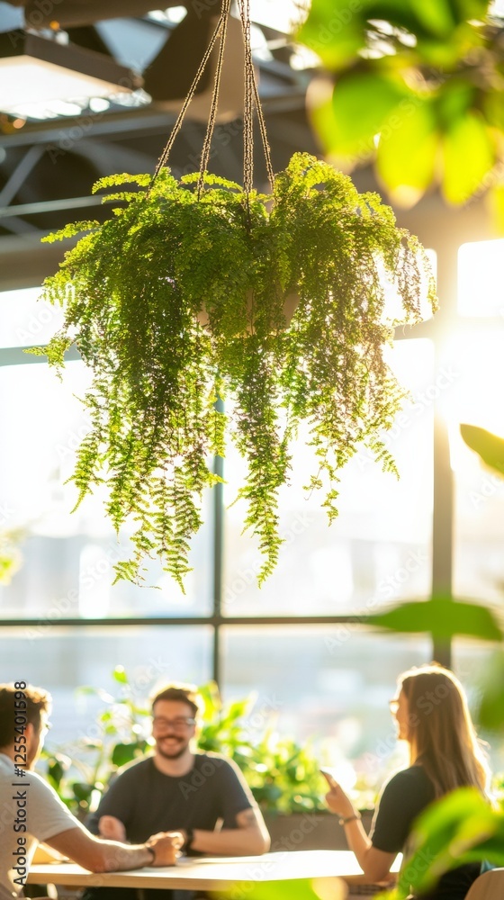 Poster biophilic office vibes open workspace with natural light and greenery - modern workforce wellness an