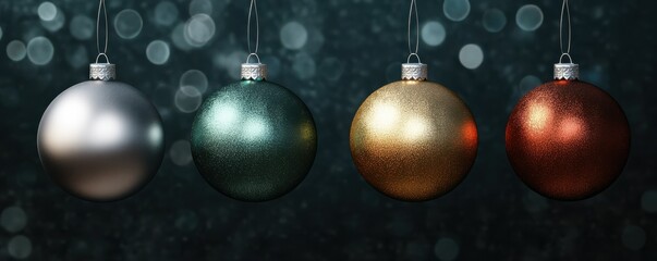 Obraz premium Festive christmas ornaments: silver, green, gold, and red baubles against a sparkling background