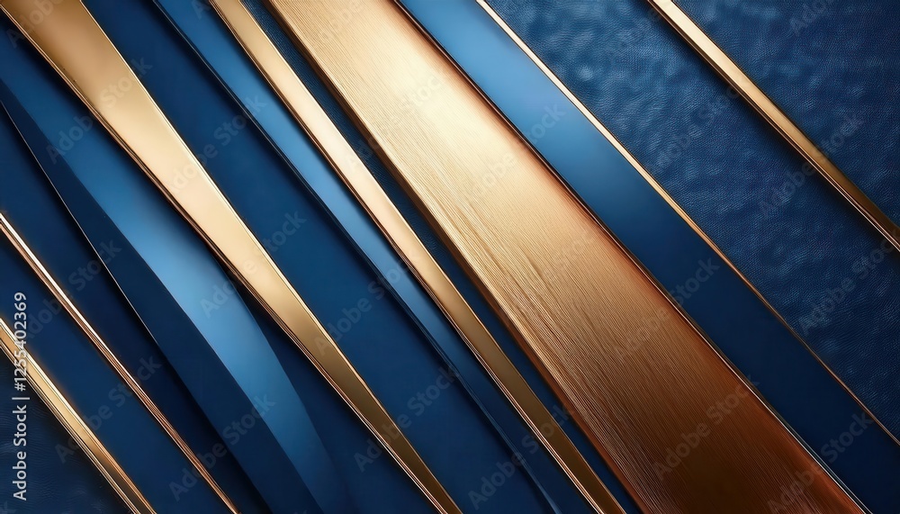 Poster luxury blue and gold abstract background with metallic textures and diagonal lines for premium design and branding use

