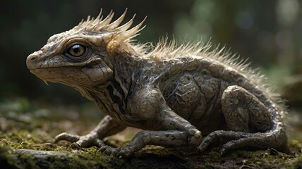 Fototapeta premium Expressive-Eyed Reptile Crawling on Sand