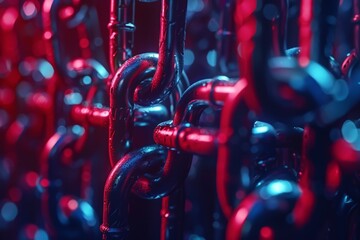 Strong Password Visualization Demonstrating Resistance to Hacking Attempts With Metallic Chains and Vivid Lighting