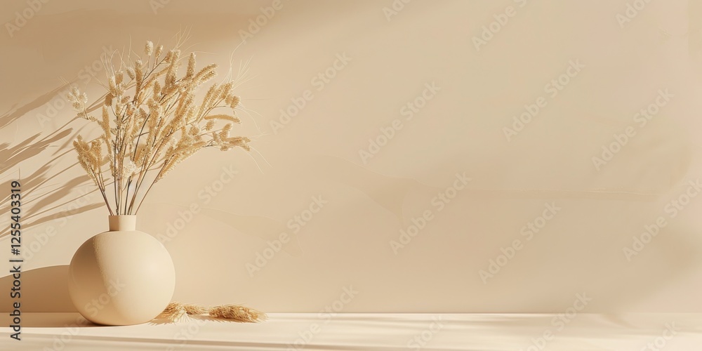 Poster a sophisticated minimalist theme with a light wheat background, subtle gradients and soft hues, scan