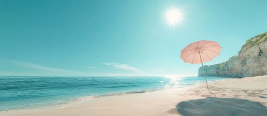 A Picturesque Beach Paradise Tranquil Serenity Under a Pastel Umbrella