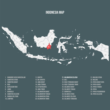Indonesia Map with 38 Provinces - Kalimantan Selatan