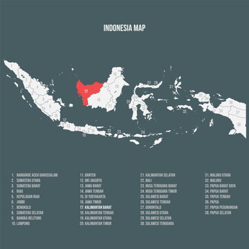 Indonesia Map with 38 Provinces - Kalimantan Barat
