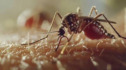 Mosquito Sucking Blood from Human Skin