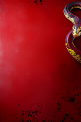 Snake coiled on red background. Reptile against the red backdrop can be used as a background or texture