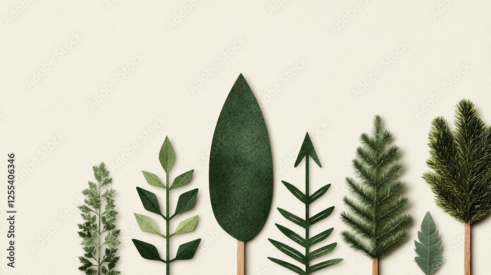 Poster eco-modern reforestation graphics textured green leaf and tree icons collage on paper - compelling s