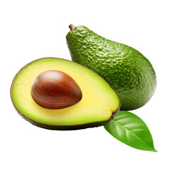Avocado with cut in half isolated on white background.