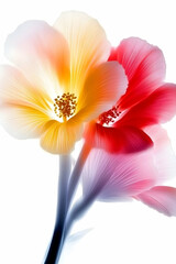 Two vibrant flowers bloom against a blank background, perfect for nature themes or floral design projects